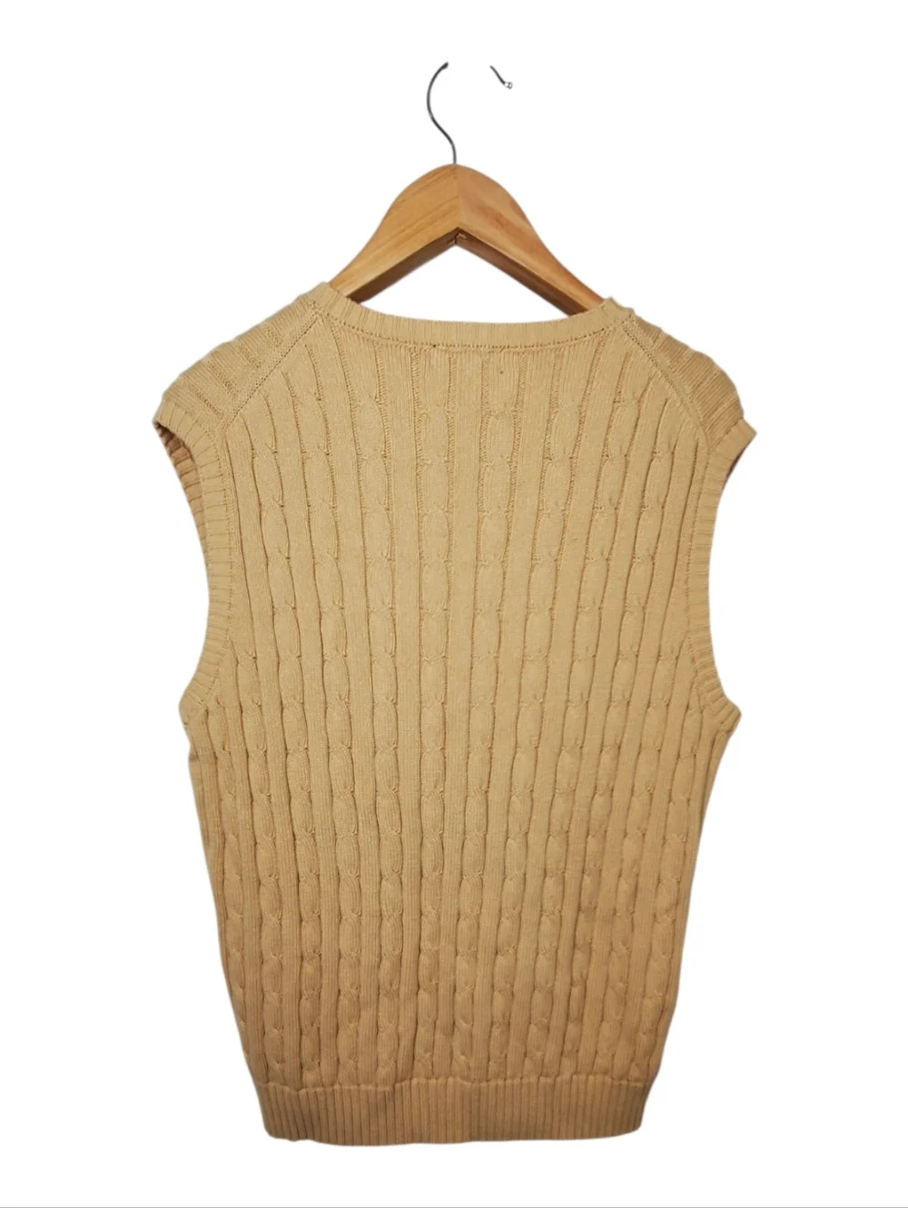Ralph Lauren Polo Mens XL Tan Cable Knit Cotton V-Neck Sweater Vest Grandpacore